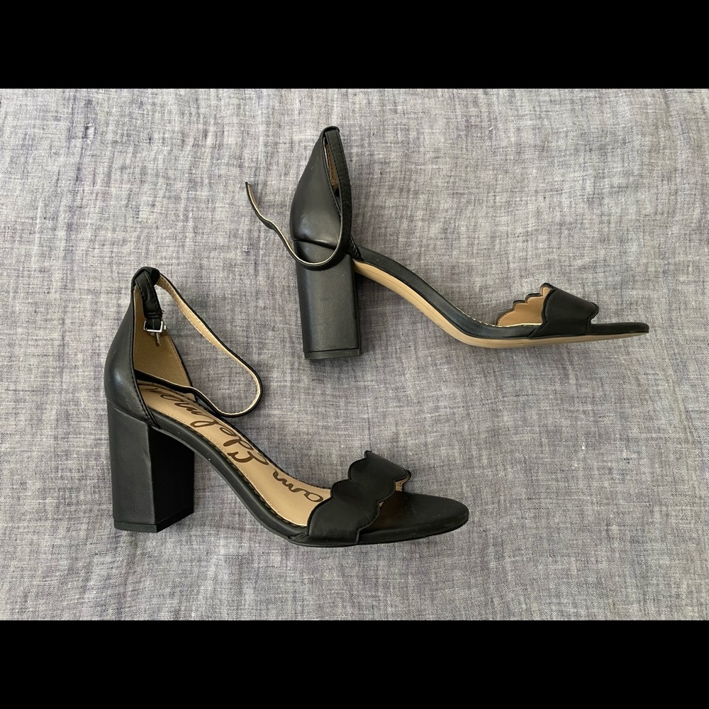 Black Sam Edelman Scalloped Ankle Strap Sandal